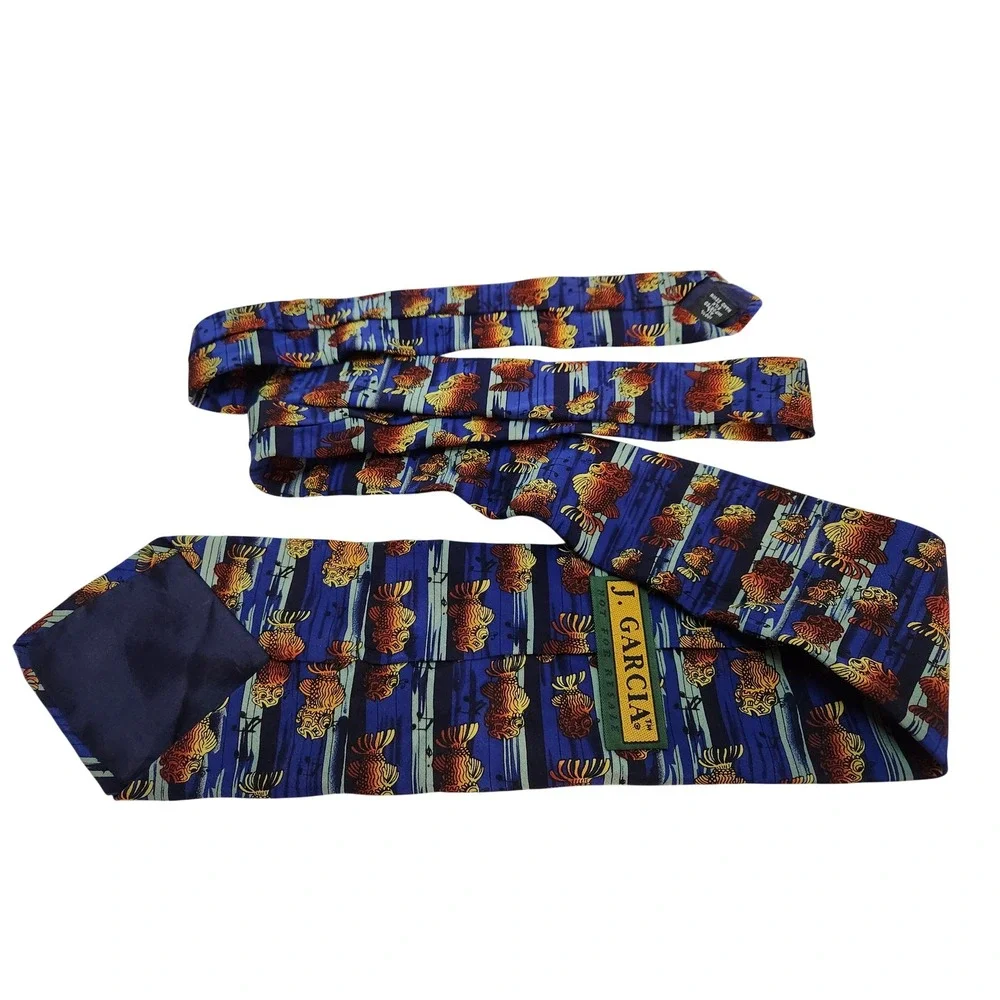 J Garcia Mens Silk Tie Blue Goldfish Fish Musical Notes‎ Art Necktie 4 x 58